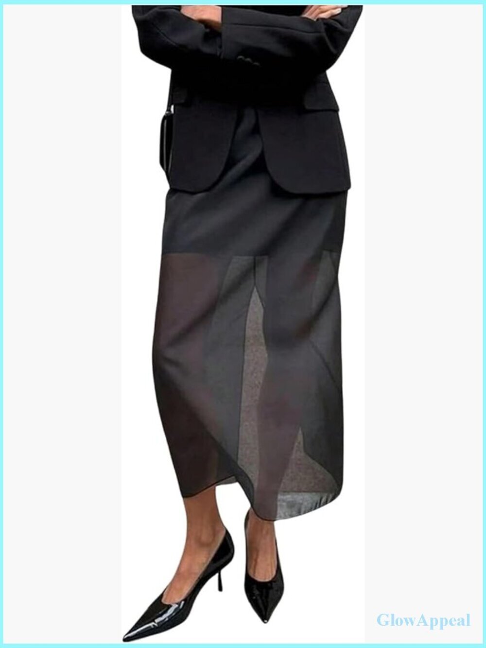 Women's Mesh Maxi Skirt Back Slit High Waist Elegant Long Skirt Business Casual